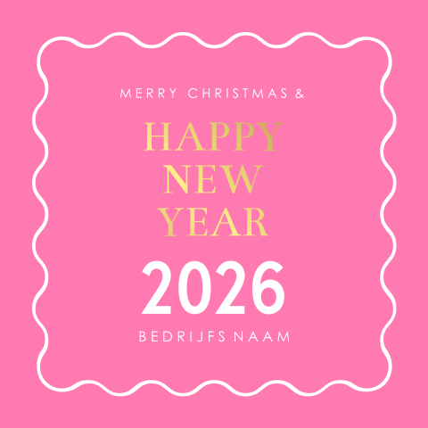 Zakelijke kerstkaart roze modern golvend frame goudfolie