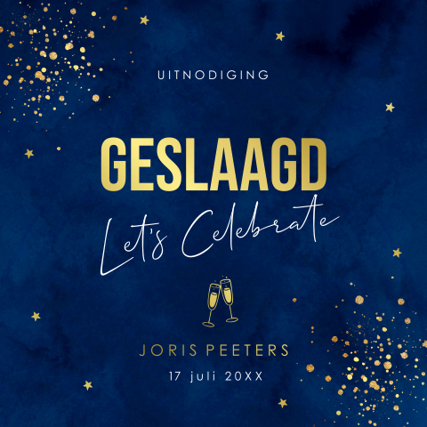 Uitnodiging geslaagd examenfeest groen goudfolie