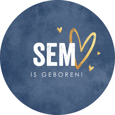 Raamsticker geboortekaartje rond blauw stoer hartjes