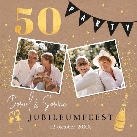 Jubileum uitnodiging 50 jaar getrouwd foto kraft goudlook