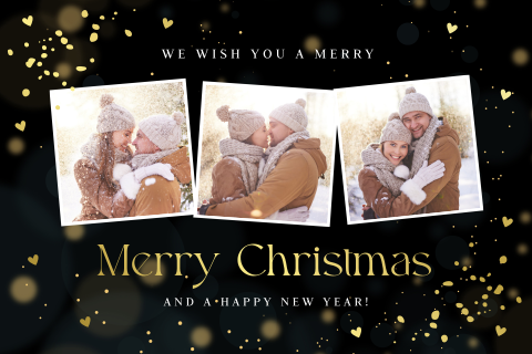 Kerstkaart met foto zwart goudlook fotocollage