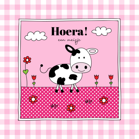 Felicitatie kaart geboorte dochter baby koe weiland dieren