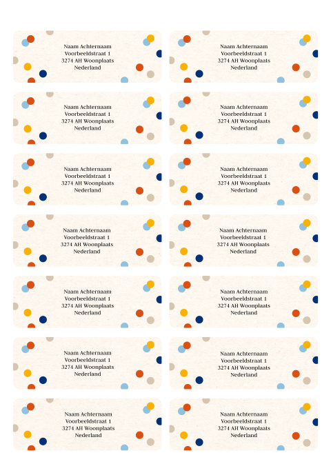 Adressticker gekleurde dots blauw