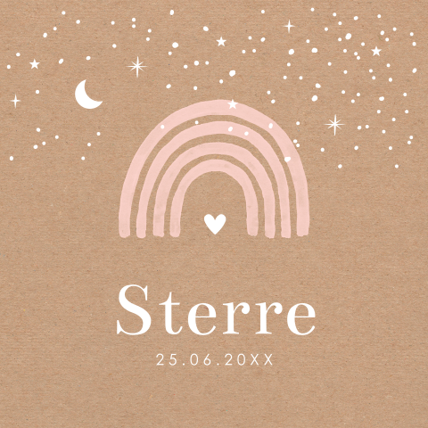 Geboortekaartje meisje regenboog maan sterren roze kraft look