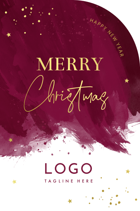 Zakelijke kerstkaart boog vorm rood watercolor logo goudfolie