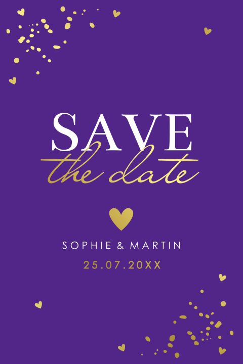 Save the Date kaart huwelijk paars goudfolie