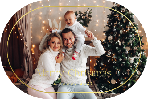 Kerstkaart ovaal eigen foto goudfolie