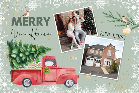 Kerst verhuiskaart met foto's en kerstauto