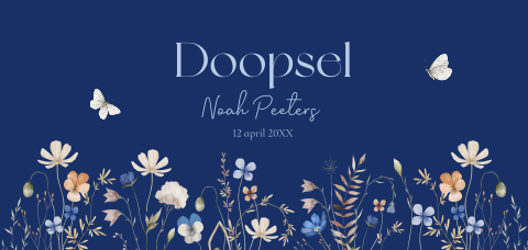 Doop uitnodiging jongen blauw bloemen panorama