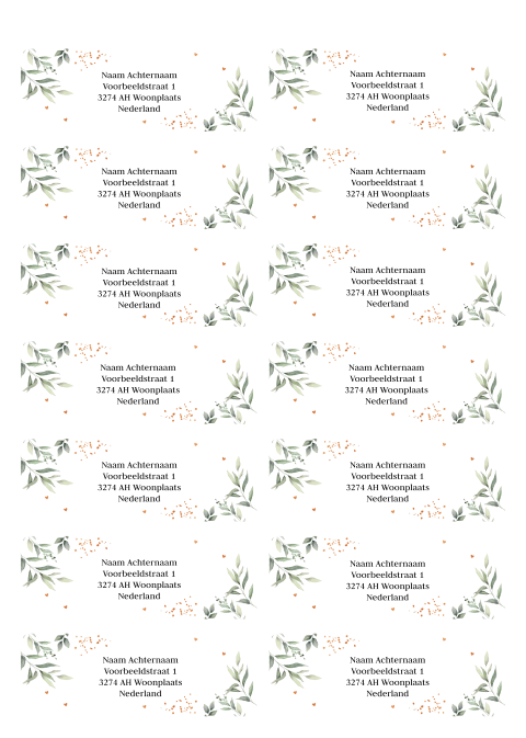 Adressticker botanische stijl | 14 stuks 97X34 mm