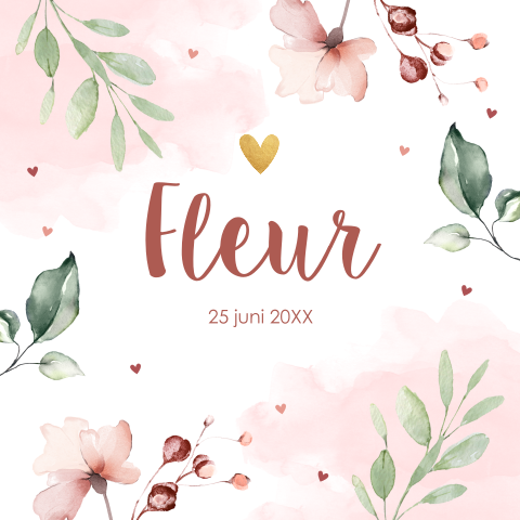Canvas babykamer meisje botanisch bladeren roze