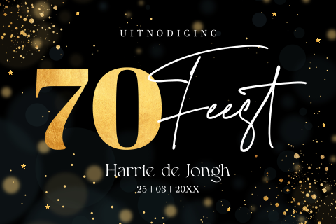 Uitnodiging verjaardag 70 jaar zwart goud spetters