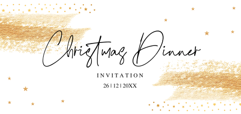 Uitnodiging kerstdiner wit goudlook langwerpig