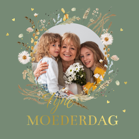 Moederdagkaart bloemen foto groen goudfolie