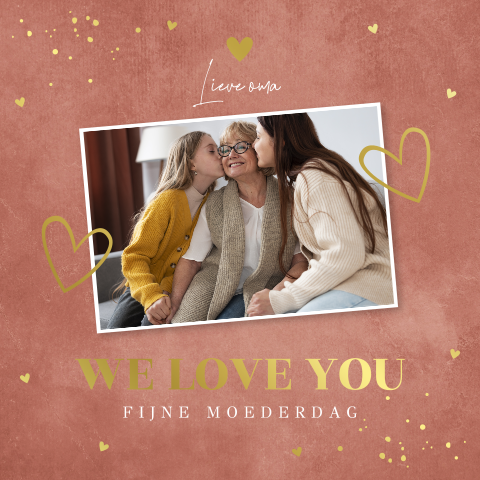 Moederdagkaart met foto terraroze goudfolie