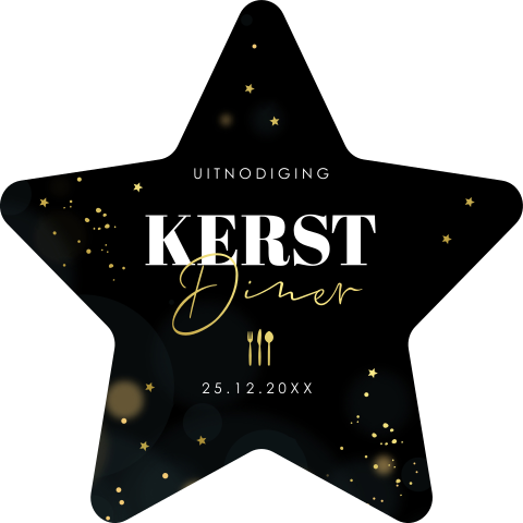 Kerstdiner uitnodiging ster vorm zwart goudfolie