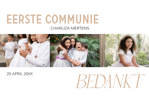 Bedankkaart eerste communie fotocollage wit beige
