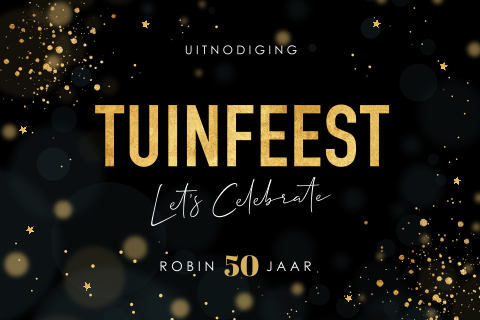 Uitnodiging tuinfeest zwart goud look spetters