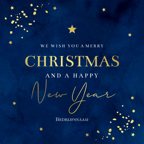 Stijlvolle luxe zakelijke kerstkaart blauw met goudfolie