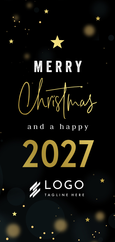 Stijlvolle chique zakelijke kerstkaart zwart logo goudfolie 2026