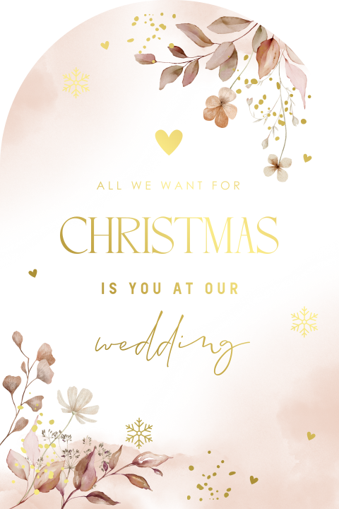 Save the Date kerstkaart boog terracotta flowers watercolour goudfolie