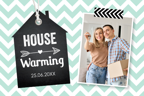 Housewarming uitnodiging groen zigzag print foto