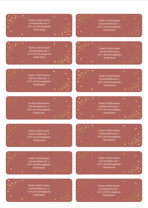 Adressticker roze goudfolie spetters | 14 stuks 97X34 mm