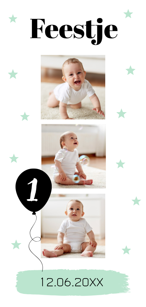 Uitnodiging kinderfeestje jongen sterren mintgroen fotocollage
