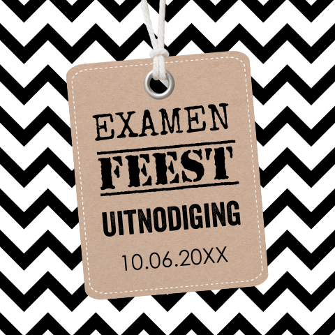 Uitnodiging geslaagd examenfeest zigzag print zwart wit