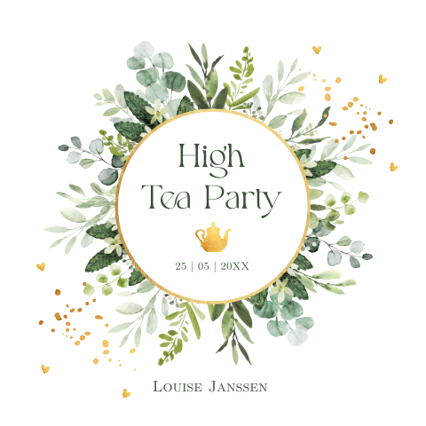 High Tea Party uitnodiging botanisch groen bladeren