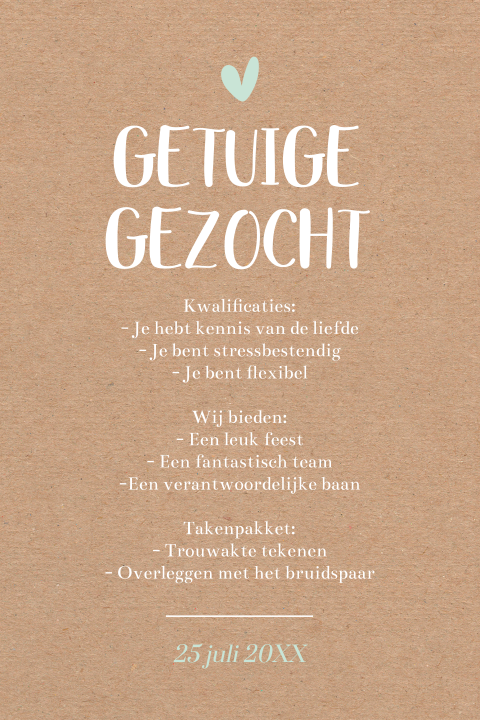 Getuigekaart kraftlook wil je mijn getuige zijn