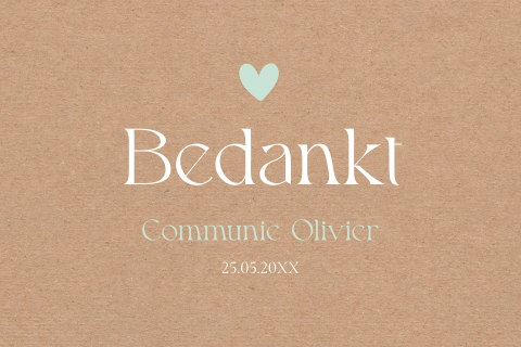 Bedankkaart communie kraft look jongen groen hartje