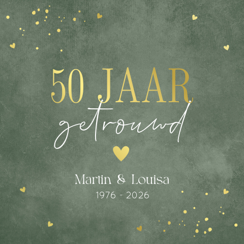 Jubileum uitnodiging 50 jaar getrouwd groen goudfolie