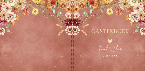 Gastenboek bruiloft terracotta roze bloemen chic autumn