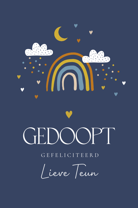 Felicitatie doop jongen blauw regenboogje wolkjes
