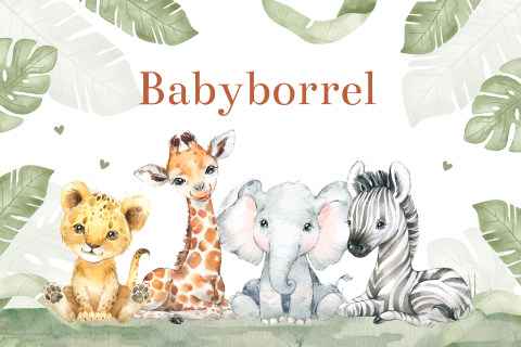 Babyborrel kaartje met vrolijke jungle dieren groen
