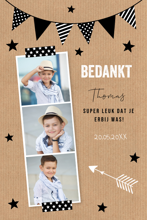 Bedankkaart communie fotocollage kraft