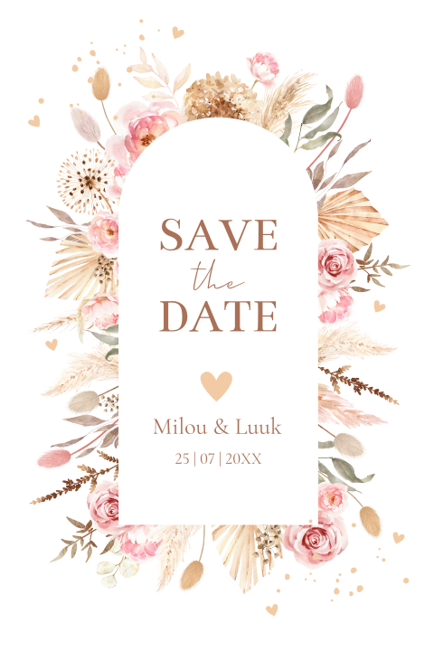 Save the Date kaart bohemian bloemen