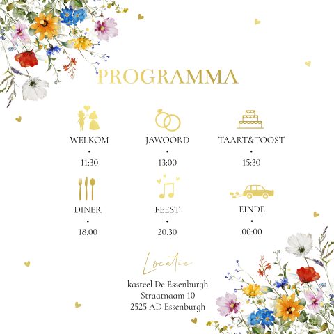 Inlegkaartje kalkpapier met zomerse bloemen en goudfolie