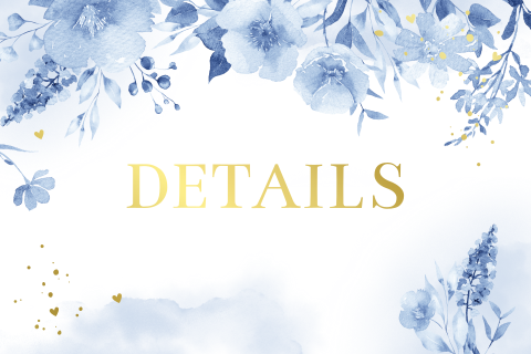 Extra informatie kaartje bruiloft bloemen blauw