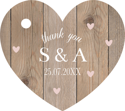 Labeltjes hartje bruin houtlook Thank You | 46x40 mm | 16 stuks