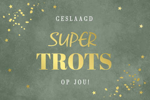 Felicitatie kaart geslaagd diploma groen goudfolie