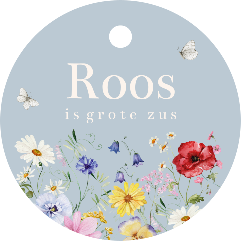 Labeltje traktatie geboorte bloemen blauw Ø 4 cm | 16 stuks