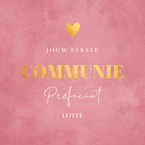 Felicitatie communie meisje roze hartje goudlook