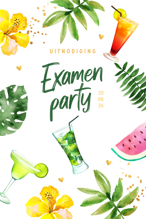 Uitnodiging geslaagd examenfeest tropisch cocktails