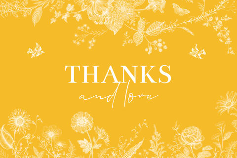 Bedankkaart huwelijk geel botanisch floral bloemen