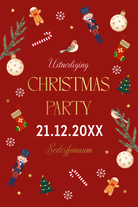Kerstborrel uitnodiging Christmas Party zakelijk rood goudfolie