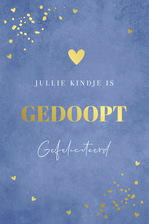 Felicitatie kaart doop jongen blauw hartjes goudfolie
