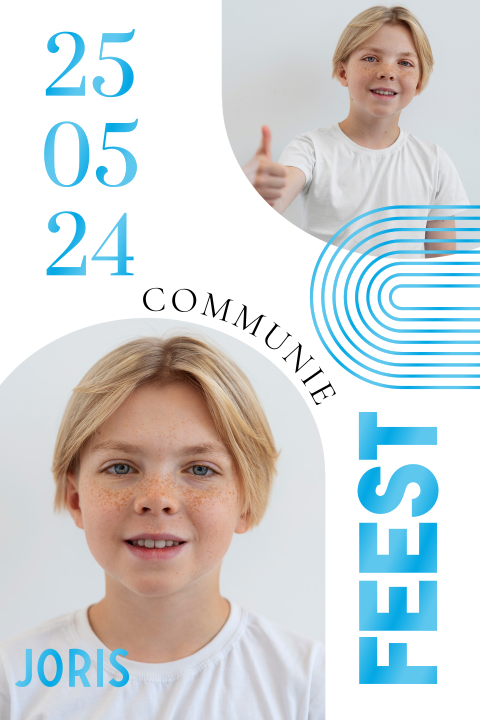Communie & Lentefeest uitnodiging jongen foto hoogglans blauw