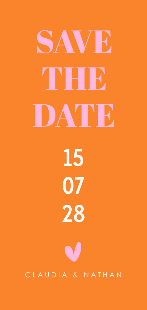 Save the Date kaart langwerpig oranje roze modern